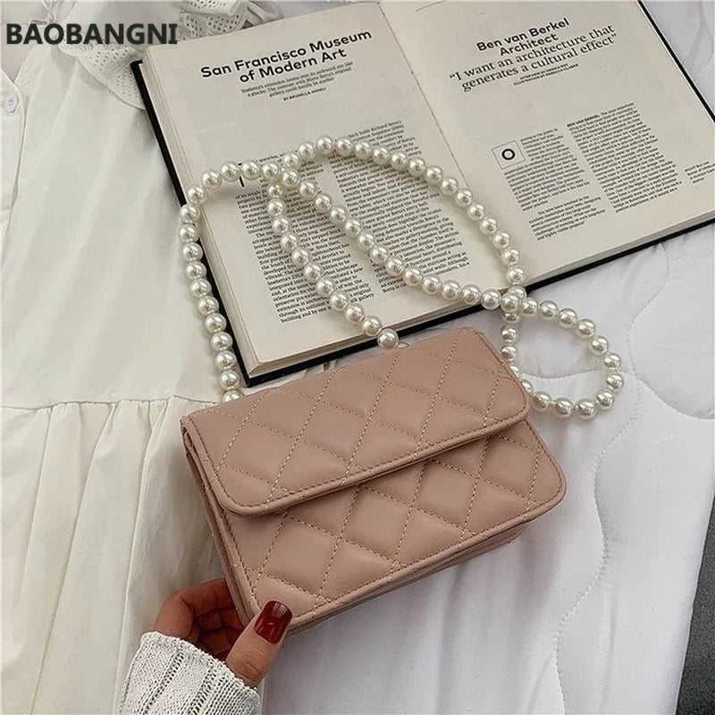 Beaded Shoulder Belt PU Leather Crossbody Bag for Women Totes Shoulder Bag