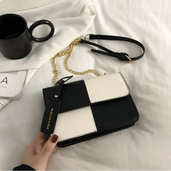 Checkered Square Bag PU Leather Shoulder Bags Chain Crossbody Handbags Purses