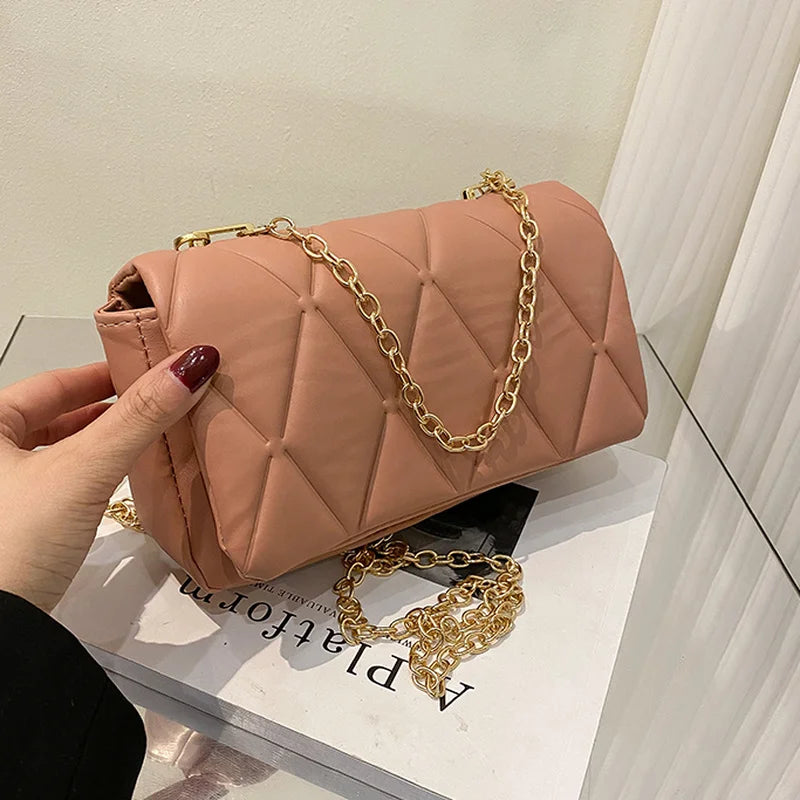 Small Crossbody Bag Metal Chain Shoulder Bag Plaid Square