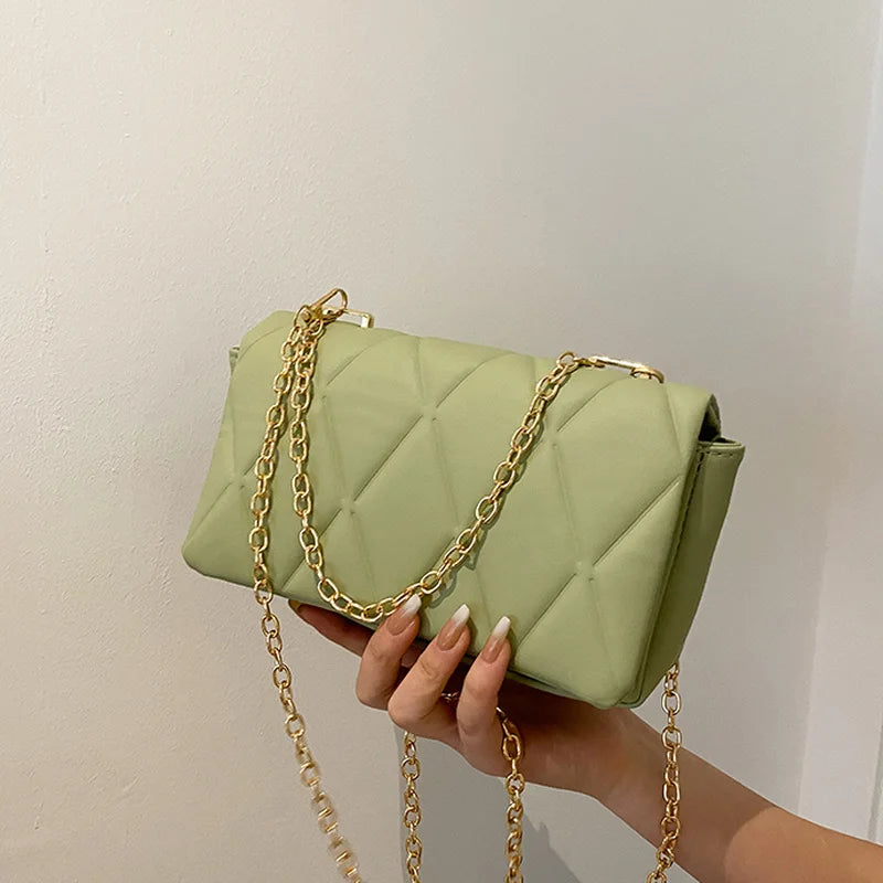 Small Crossbody Bag Metal Chain Shoulder Bag Plaid Square