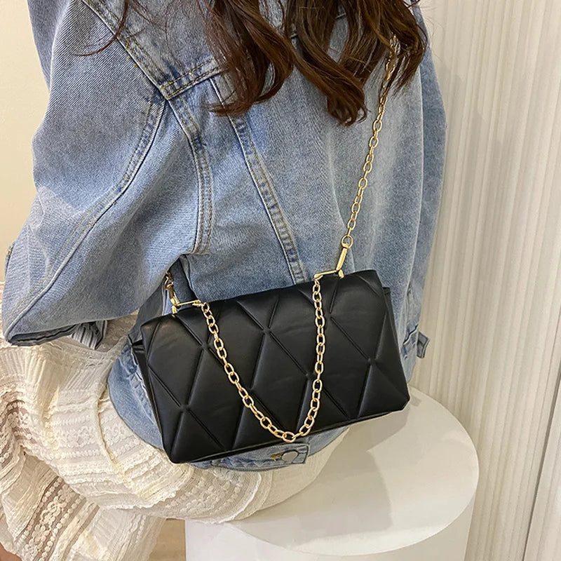 Small Crossbody Bag Metal Chain Shoulder Bag Plaid Square