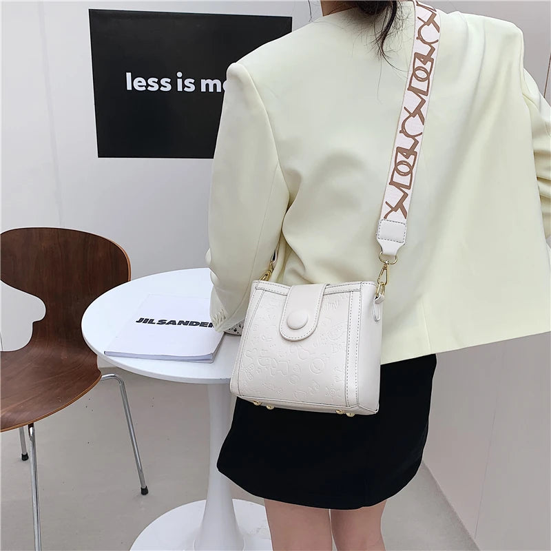 Women's Cartoon Print Shoulder Bag Genuine Leather Crossbody Bag