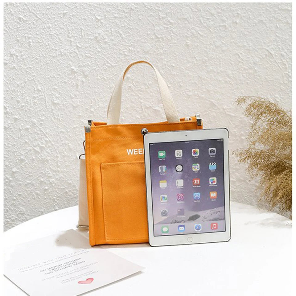 Canvas Messenger Bag Women Letter Print Shoulder Crossbody Student Tote Handbag