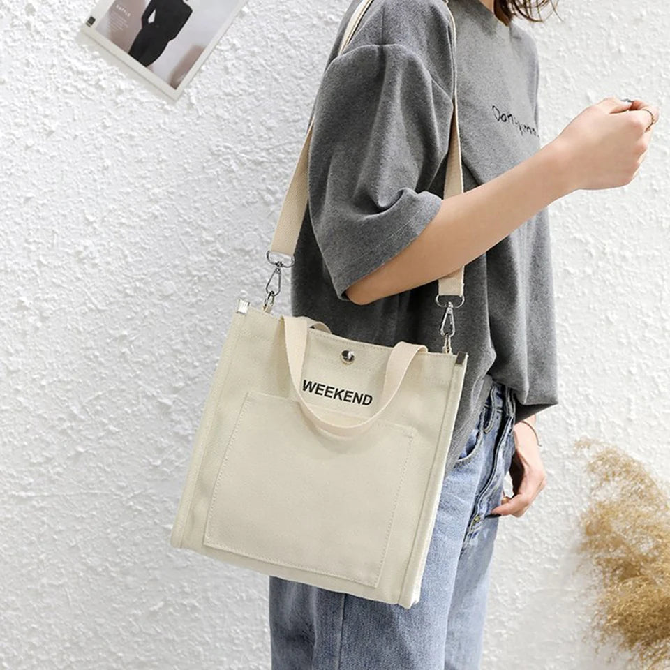 Canvas Messenger Bag Women Letter Print Shoulder Crossbody Student Tote Handbag