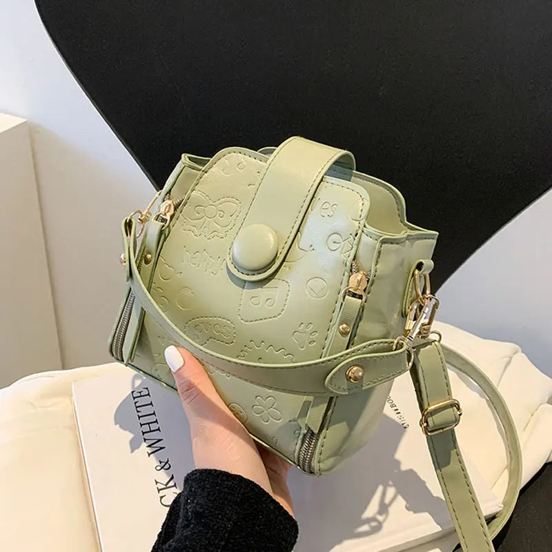 Small Capacity Bucket Bag Soft Leather Crossbody Shoulder Bag Versatile Purse