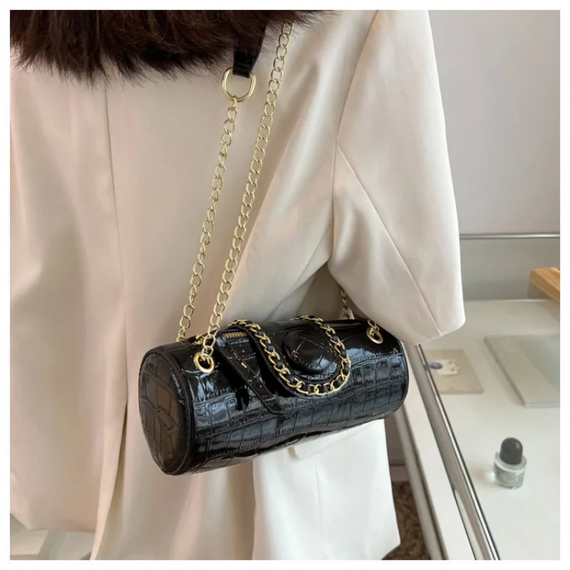 Barrel Shaped PU Leather Women's Crossbody Bag