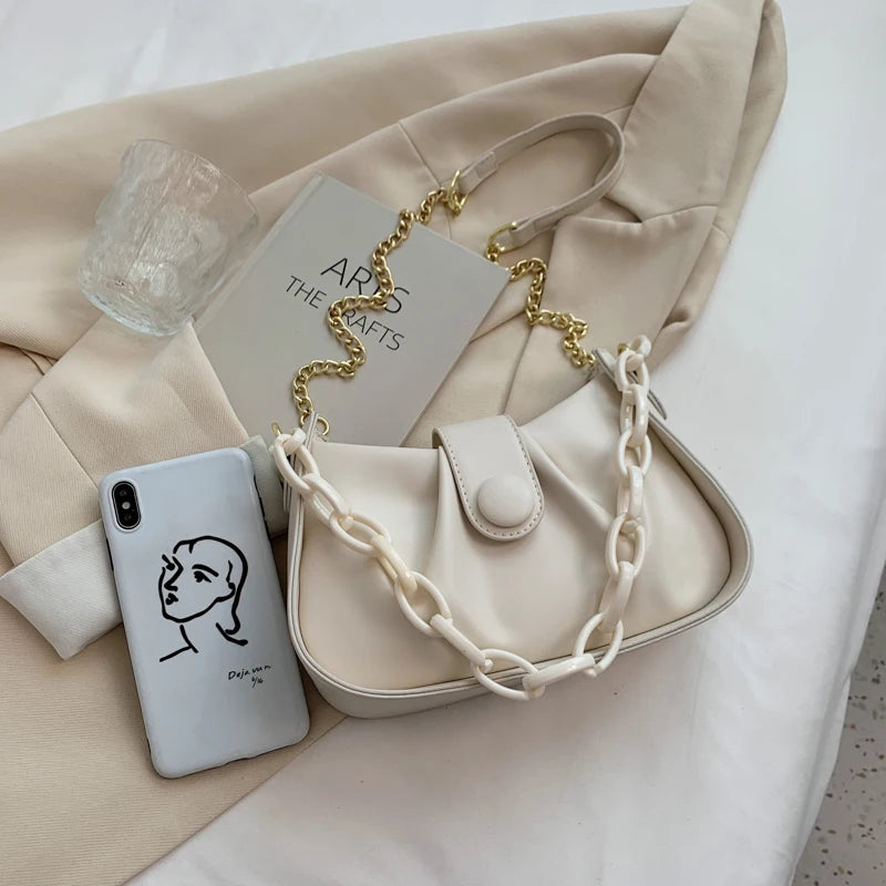 Small Chain Shoulder Bags for Women Pleated Crossbody Tote Handbags