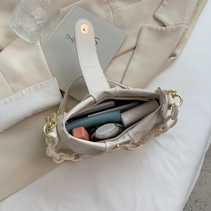 Small Chain Shoulder Bags for Women Pleated Crossbody Tote Handbags