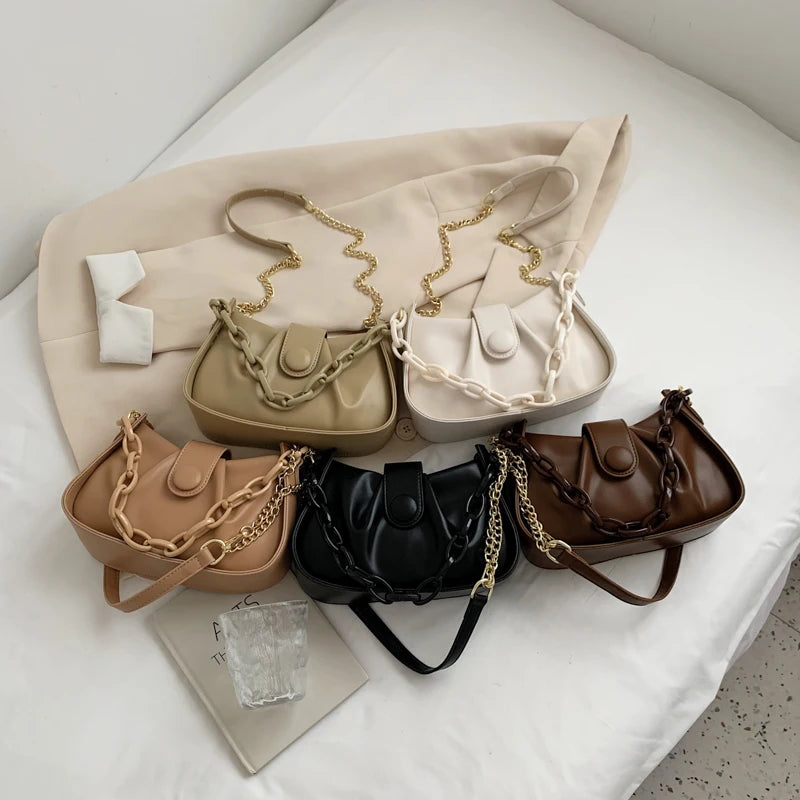 Small Chain Shoulder Bags for Women Pleated Crossbody Tote Handbags