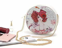 Cartoon Character Circular Bag Lady Girl Pu Leather Messenger Shoulder Handbag