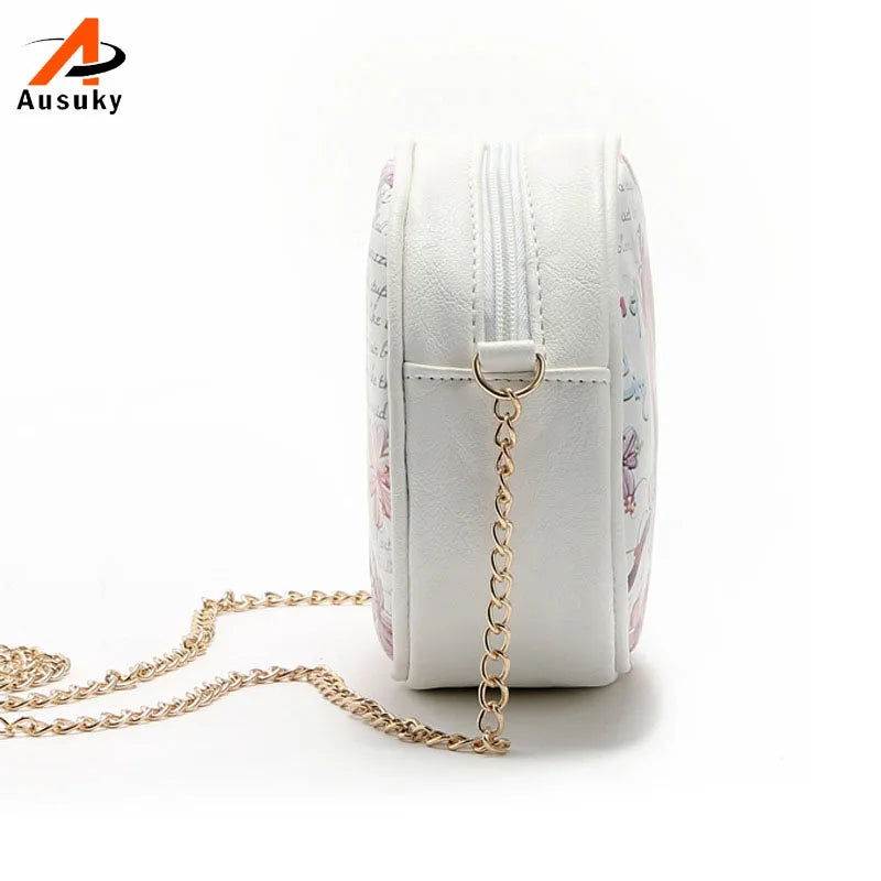 Cartoon Character Circular Bag Lady Girl Pu Leather Messenger Shoulder Handbag