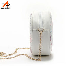 Cartoon Character Circular Bag Lady Girl Pu Leather Messenger Shoulder Handbag