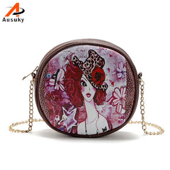 Cartoon Character Circular Bag Lady Girl Pu Leather Messenger Shoulder Handbag