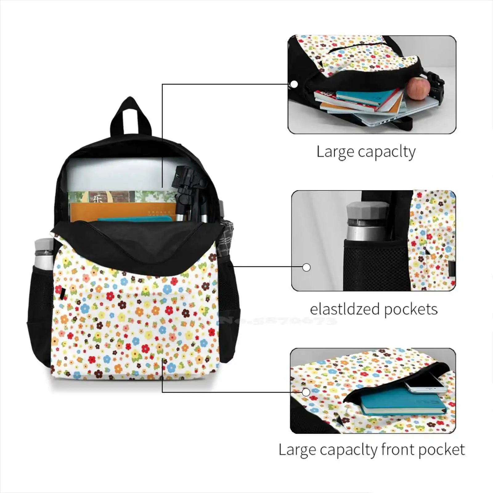 Colorful Flowers Backpack for Men Women Girls Teenage