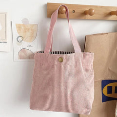Corduroy Lunch Bag for Women Eco Canvas Portable Tote Bags Mini