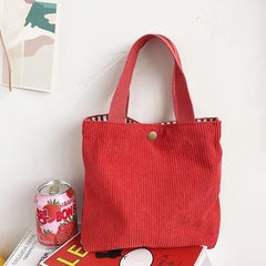 Corduroy Lunch Bag for Women Eco Canvas Portable Tote Bags Mini