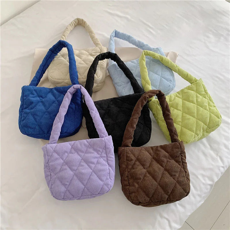 Corduroy Tote Bag for Women Pad Cotton Shoulder Bag Handbags Casual