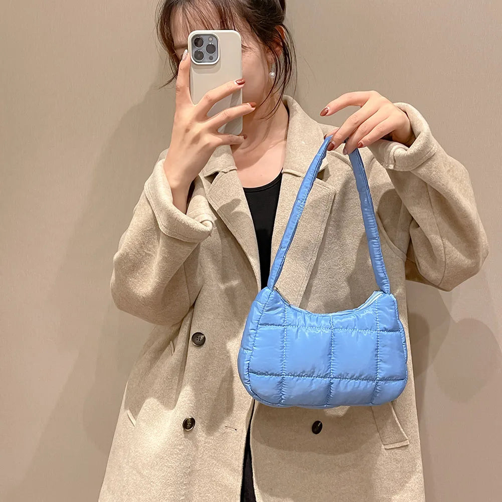 Cotton Padded Quilted Tote Bag Women's Shoulder Clutch