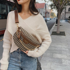 Canvas Crossbody Bag Women Winter Fanny Pack Chain Belt Phone Purse