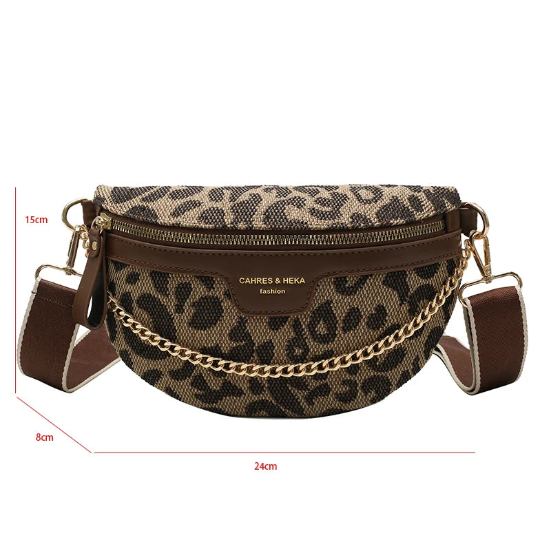 Canvas Crossbody Bag Women Winter Fanny Pack Chain Belt Phone Purse
