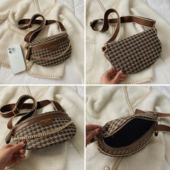 Canvas Crossbody Bag Women Winter Fanny Pack Chain Belt Phone Purse