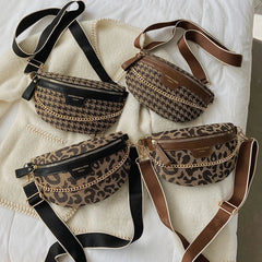 Canvas Crossbody Bag Women Winter Fanny Pack Chain Belt Phone Purse