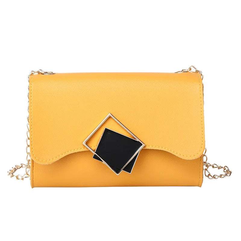 Women's Mini PU Leather Crossbody Bag Yellow Chain Phone Purse
