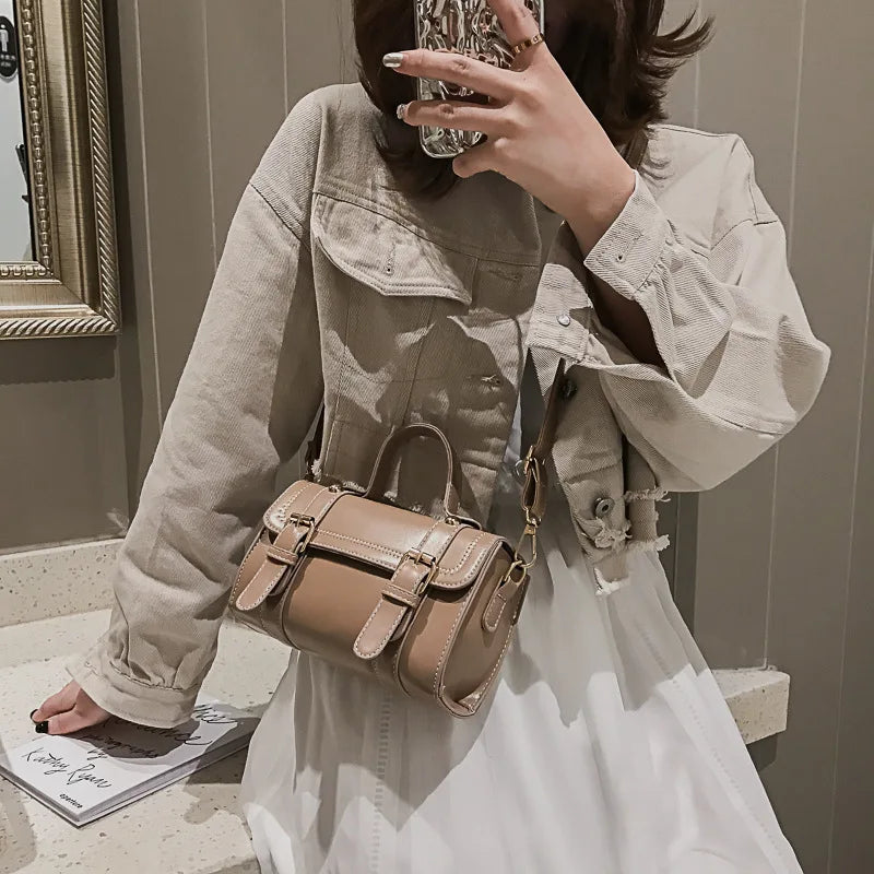 Vintage Small Crossbody Bag Soft PU Leather Boston Satchel for Women