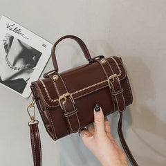 Vintage Small Crossbody Bag Soft PU Leather Boston Satchel for Women