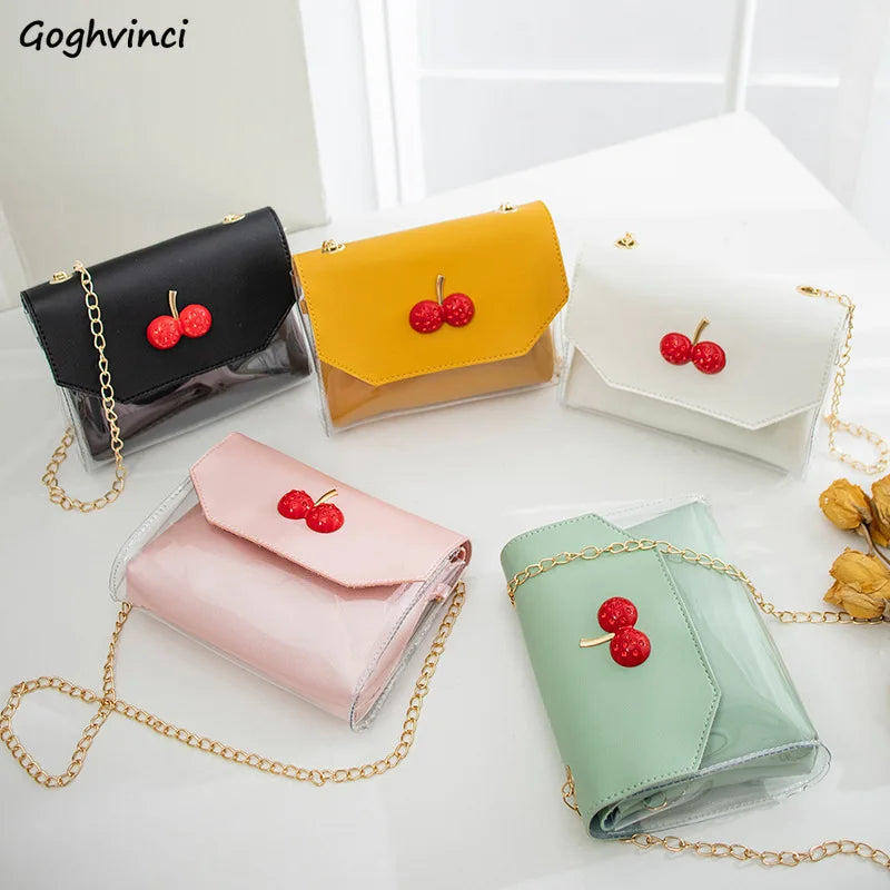 Small Crossbody Bags Women Cherry Flap PU Transparent Leisure