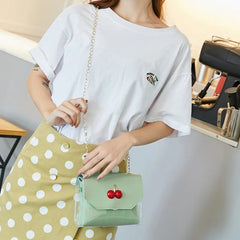 Small Crossbody Bags Women Cherry Flap PU Transparent Leisure