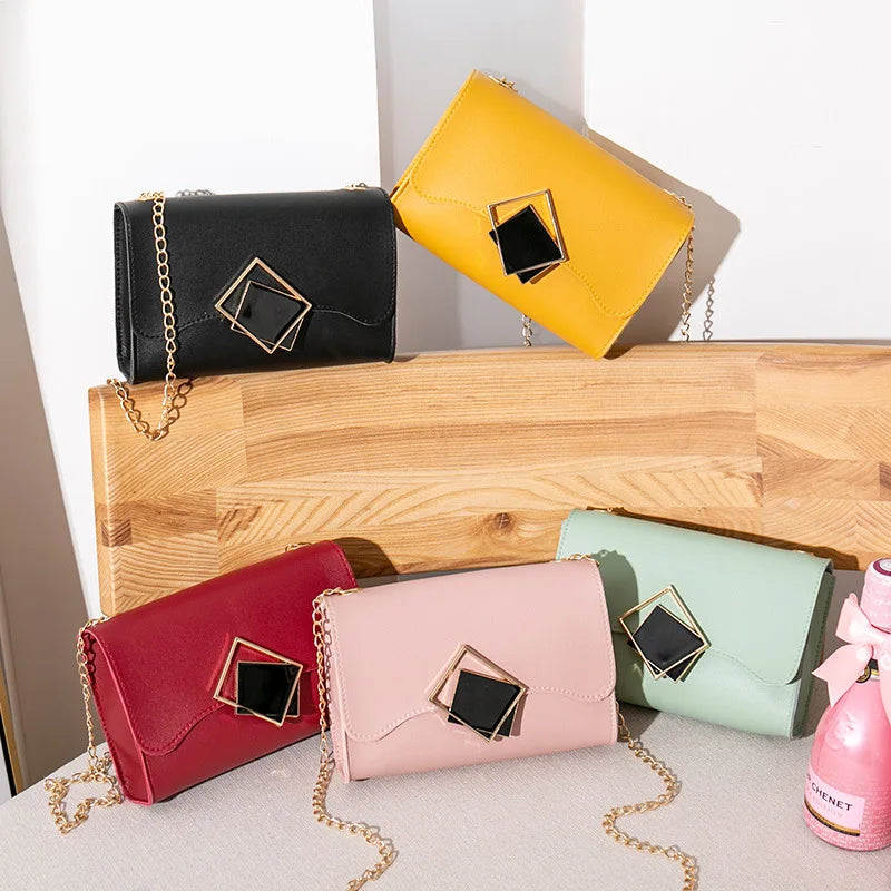 Mini Crossbody Bag Yellow PU Leather Shoulder Messenger Chain Phone Purse