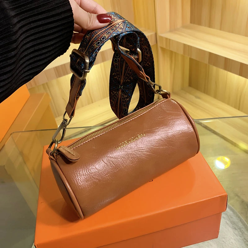 Small Crossbody Bags for Women Handbags 2 Straps Barrel Purse PU Leather