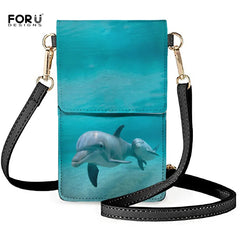Dolphin Print Crossbody Bag for Women Leather Purse Touch Screen Phone Pouch