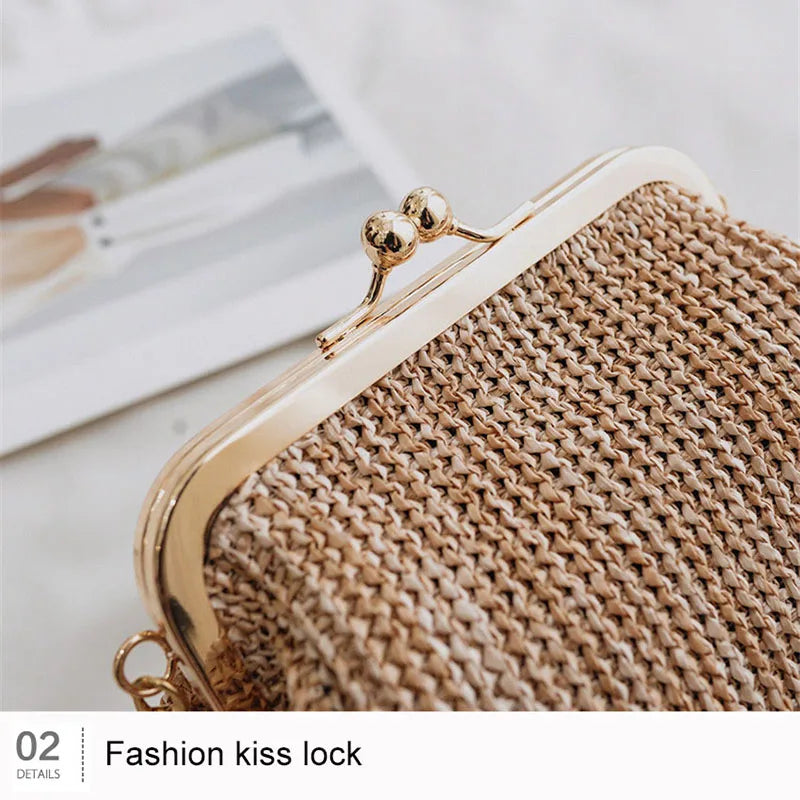 Boho Crossbody Bag Women Evening Clutch Rattan Beach Messenger Handbag