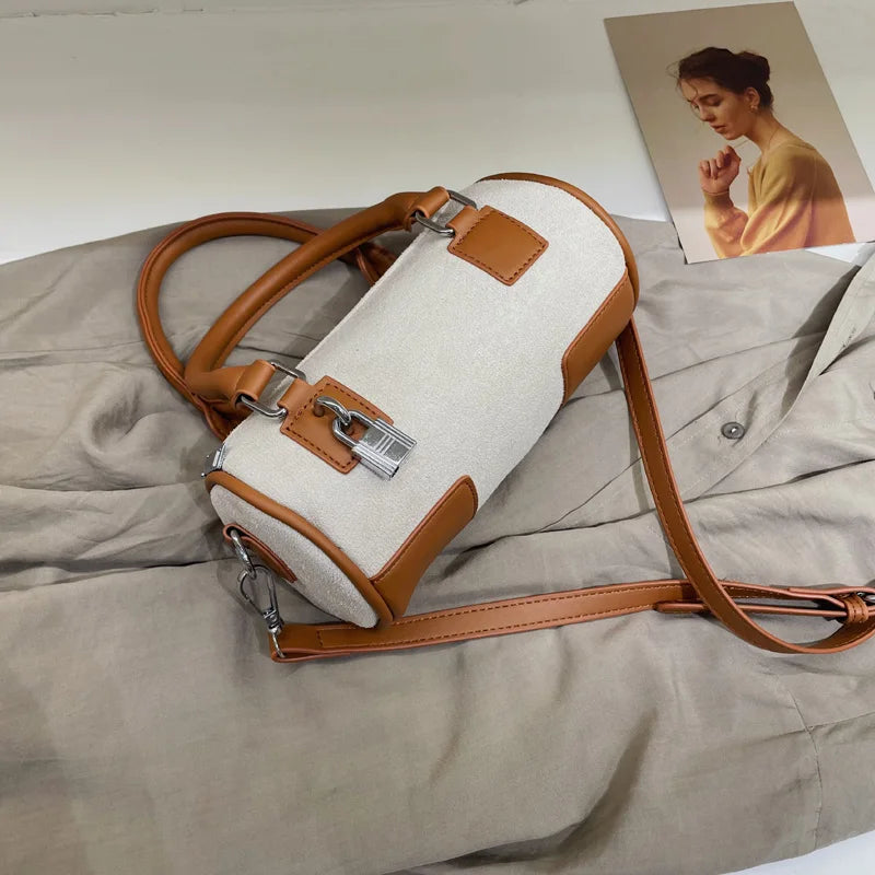 Vintage Small Drum Shoulder Bag for Women, Crossbody Tote Handbag