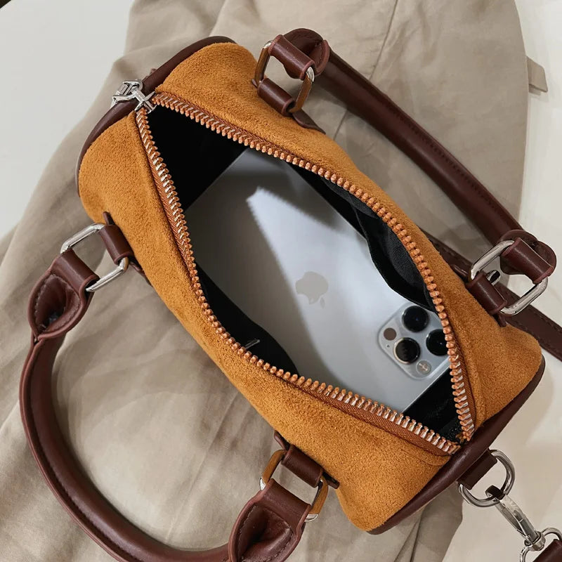 Vintage Small Drum Shoulder Bag for Women, Crossbody Tote Handbag