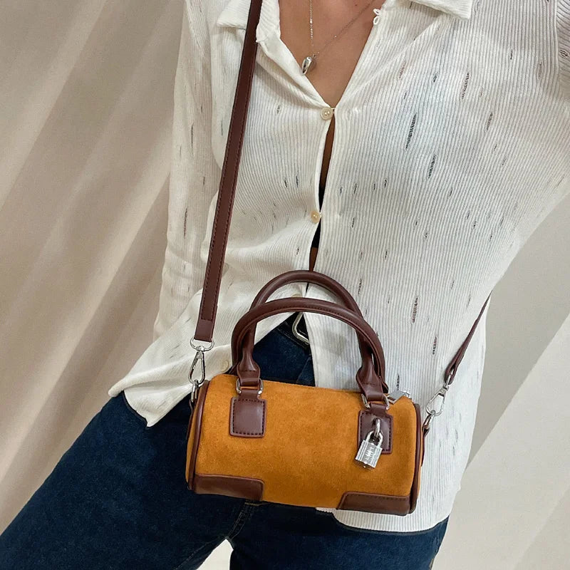 Vintage Small Drum Shoulder Bag for Women, Crossbody Tote Handbag