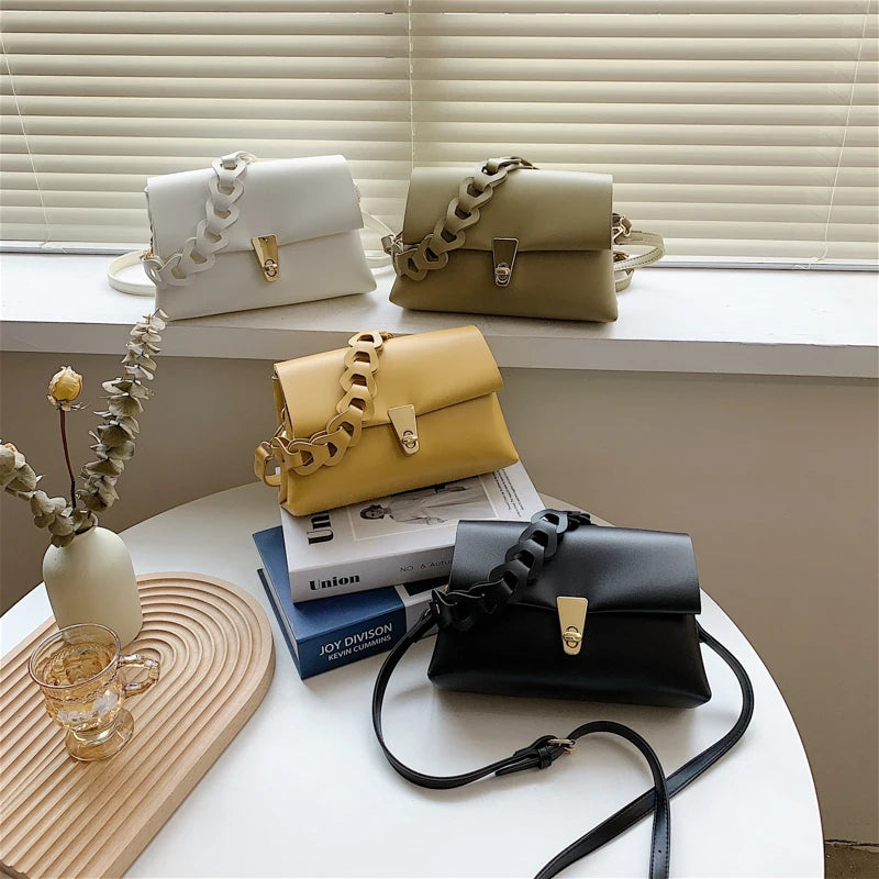 Yellow Leather Flap Shoulder Bag for Women Crossbody Tote Messenger Handbag