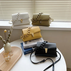 Yellow Leather Flap Shoulder Bag for Women Crossbody Tote Messenger Handbag