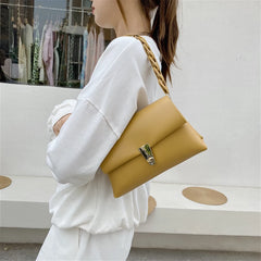 Yellow Leather Flap Shoulder Bag for Women Crossbody Tote Messenger Handbag