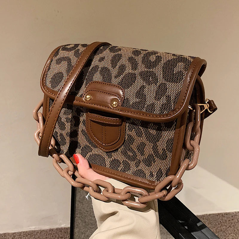 Leopard Shoulder Bag Chain Crossbody for Women Messenger Tote Handbags