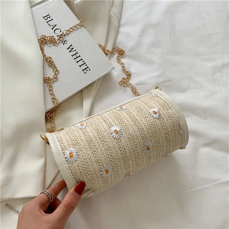 Small Fresh Woven Bags Women Summer Texture Flower Shoulder Bag