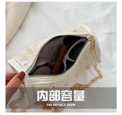Small Fresh Woven Bags Women Summer Texture Flower Shoulder Bag