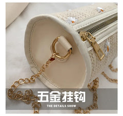 Woven Shoulder Bag Women Summer Flower Pattern Crossbody Bag