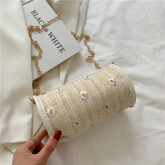 Small Fresh Woven Bags Women Summer Texture Flower Shoulder Bag