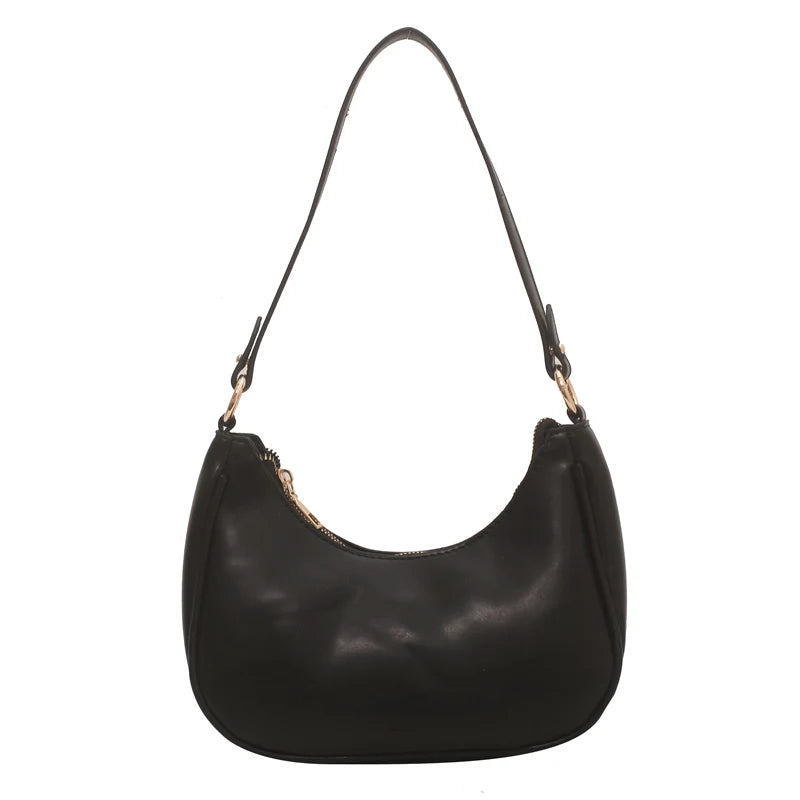 Half Moon PU Leather Crossbody Bag for Women Summer Shoulder Handbag