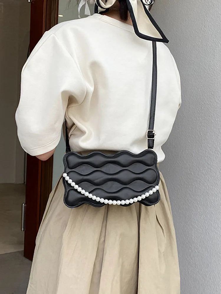Small Beaded Crossbody Bag for Women Pu Leather Handbag