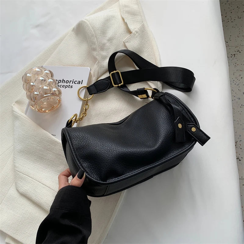 Vintage Leather Crossbody Bag Wide Belt Handbag