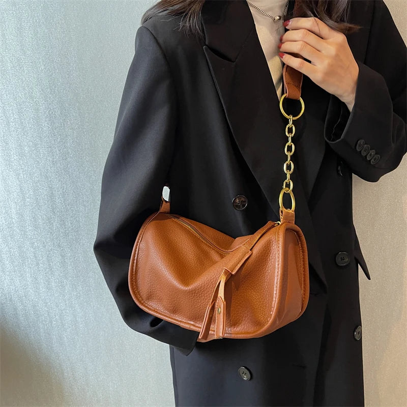 Vintage Leather Crossbody Bag Wide Belt Handbag